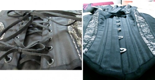 Up close views of the grommets and hook/knobs. These babies mean business and will definitely keep your shape intact as long as they're fastened!