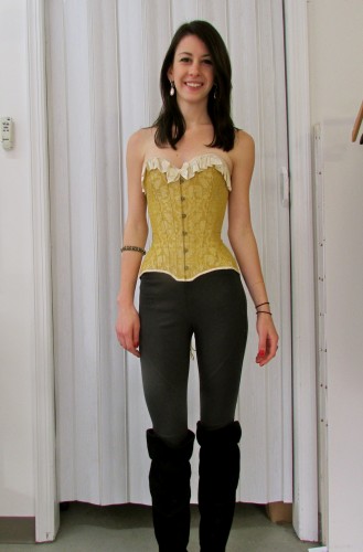 Here comes Kelsey in her fabulous gold brocade, ready to save the world!