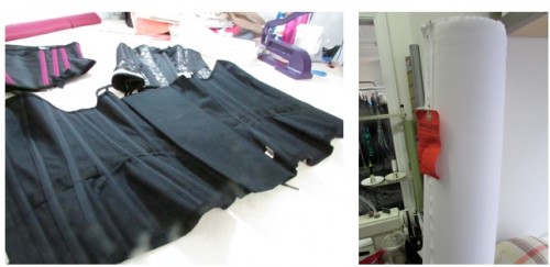 Depending on the garment she will use black or white corset coutil; you can see the insides/construction of the garment much better from the inner view.