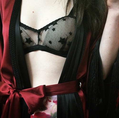 Bralette in Black Dahlia w/ Scarlett Fringed Robe